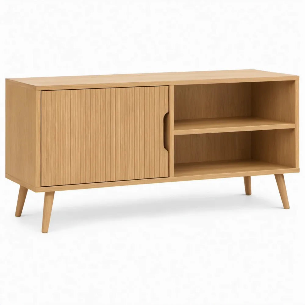 TV-meubel naturel eikenlook met 1 deur en 2 open vakken, 120 x 40 x 65 cm
