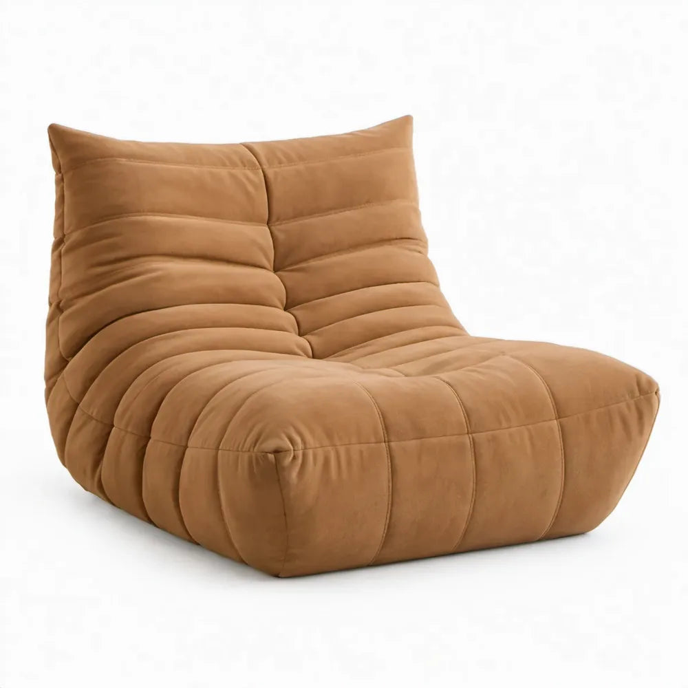 Loungestoel van cognackleurige microvezel polyester, 87 x 102 x 70 cm