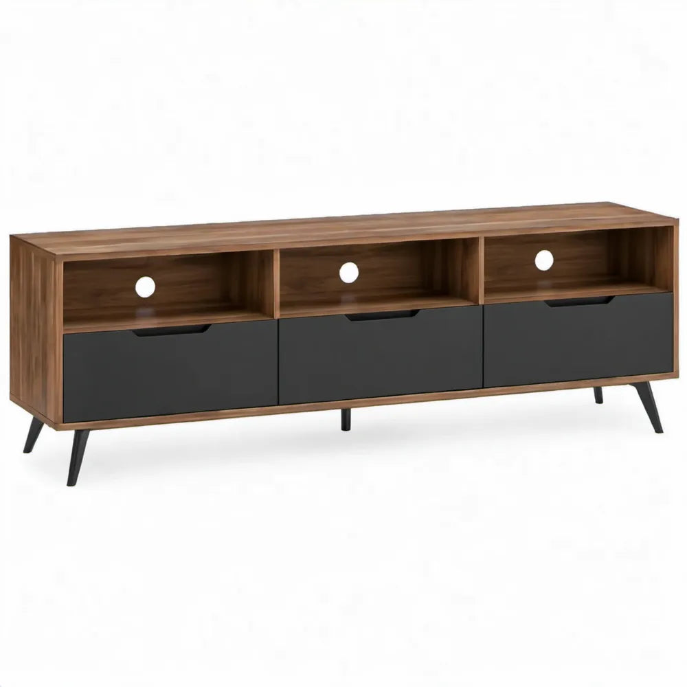 TV-meubel 180 x 40 x 60 cm met 3 kleppen en kabeldoorvoeren - Walnootkleurig/Zwart