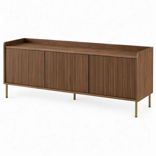 TV-meubel met 3 deuren, 160 x 40 x 75 cm, walnootbruin en goudkleurig