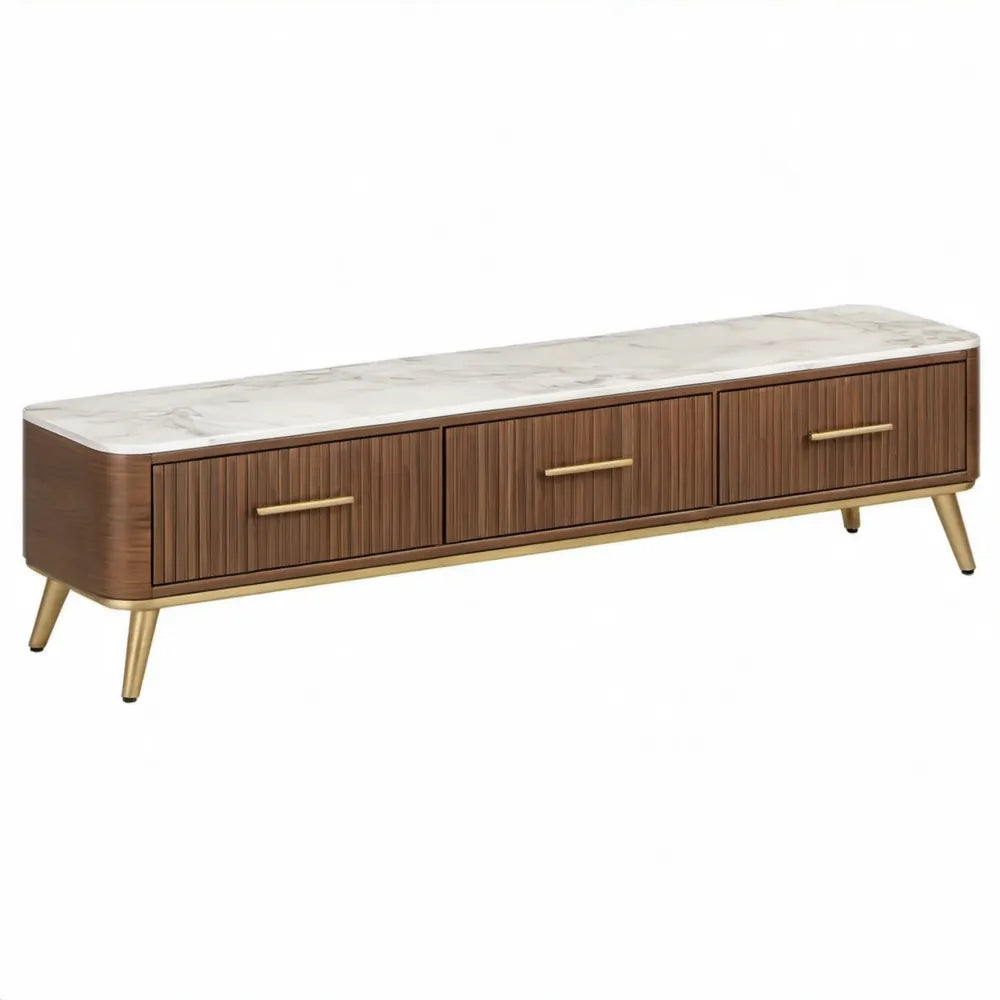 TV-meubel met 3 lades, 200 x 40 x 45 cm, walnootbruin/wit/goud