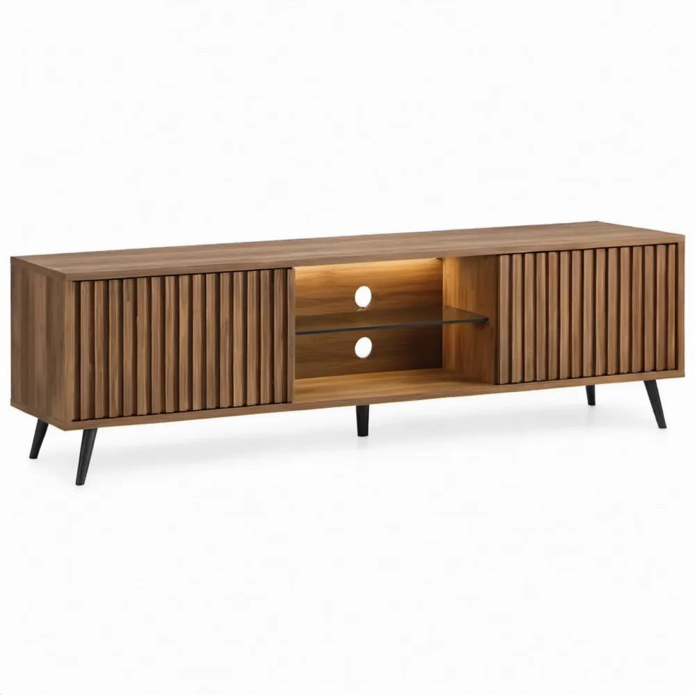 TV-meubel 180 x 40 x 55 cm van MDF met walnootfineer, walnootbruin/zwart