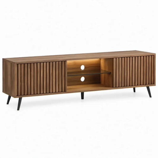TV-meubel 180 x 40 x 55 cm van MDF met walnootfineer, walnootbruin/zwart