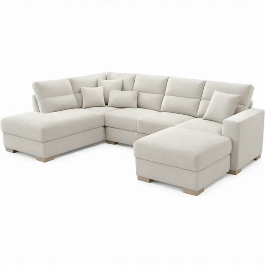 U-vormige hoekbank met twee chaise longues 330 x 220 x 85 cm, crème