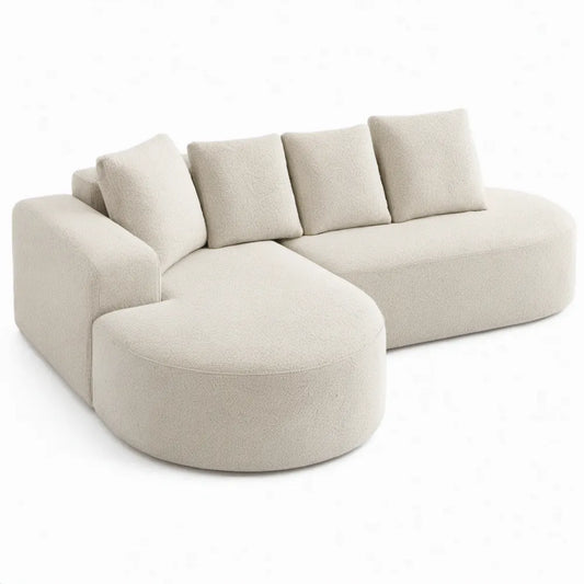 3-zitsbank met chaise longue links 240 x 160 x 75 cm in crème bouclé