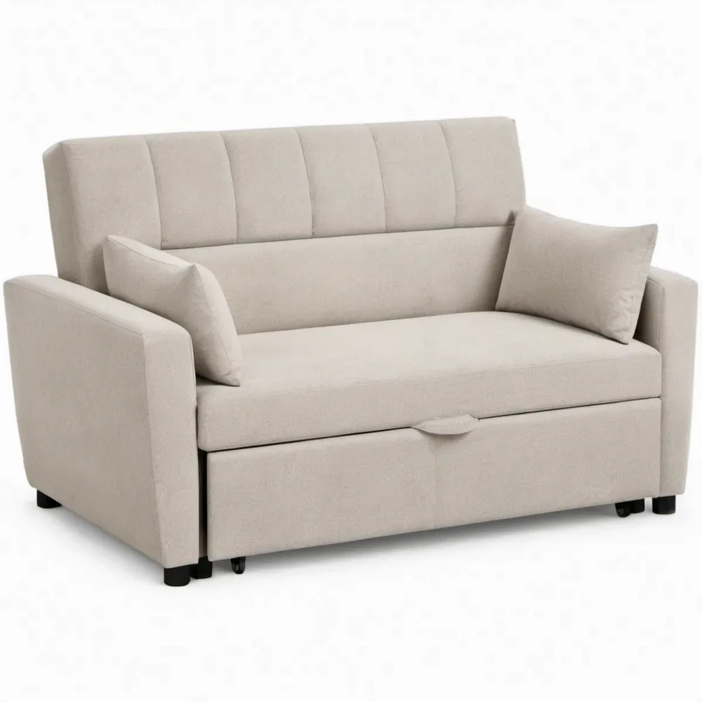Beige slaapbank met uitschuifbed en 2 kussens, 145 x 85 x 85 cm