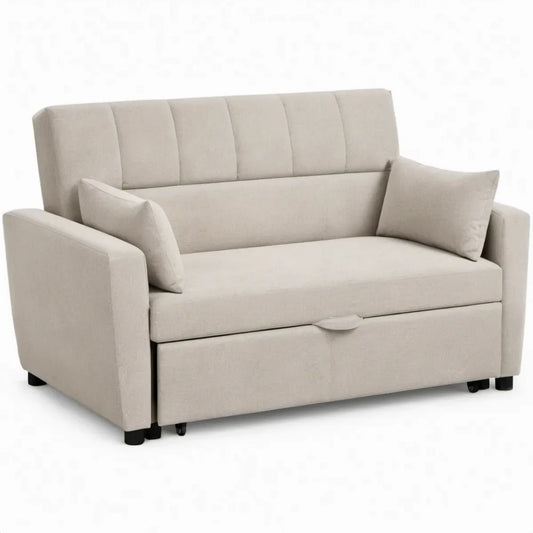 Beige slaapbank met uitschuifbed en 2 kussens, 145 x 85 x 85 cm