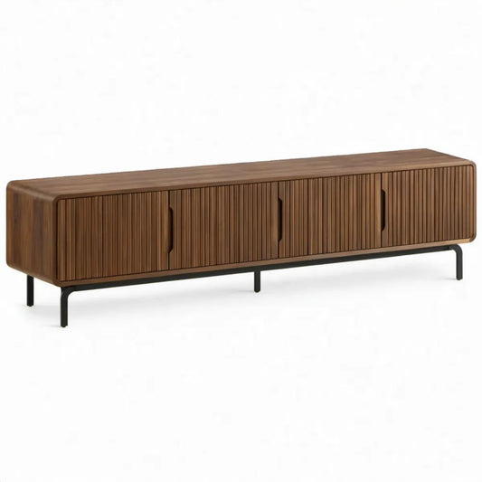 TV-meubel met 4 deuren, 180 x 40 x 55 cm, walnootbruin en zwart