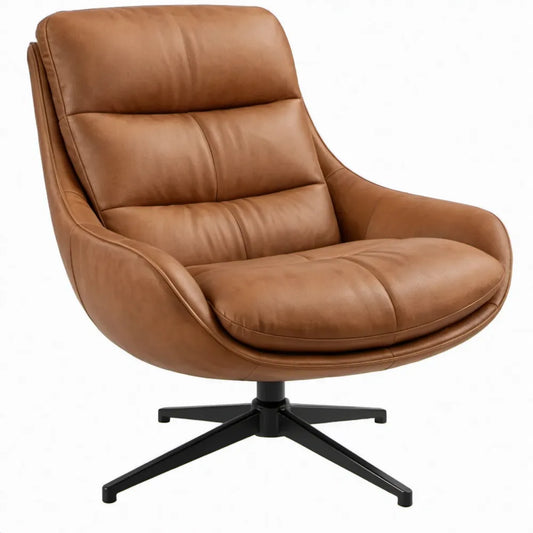 Draaibare loungestoel 82 x 90 x 102 cm cognacbruin PU-leer met zwarte stalen stervoet