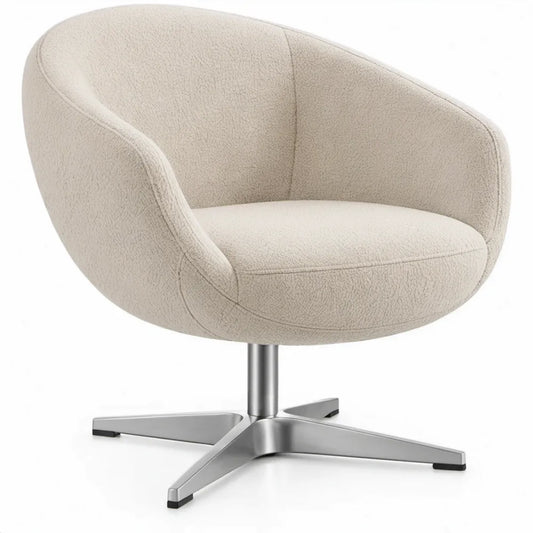 Draaibare fauteuil in crèmekleurig bouclé met stalen kruisvoet, 73 x 76 x 78 cm