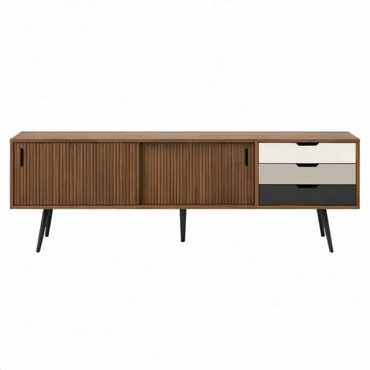 TV-meubel met schuifdeuren en 3 lades, 180 x 40 x 60 cm, walnootbruin
