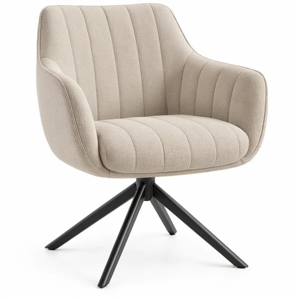 Draaibare fauteuil 83 x 75 x 78 cm in crèmekleurige bouclé met zwart stalen vierpoots onderstel