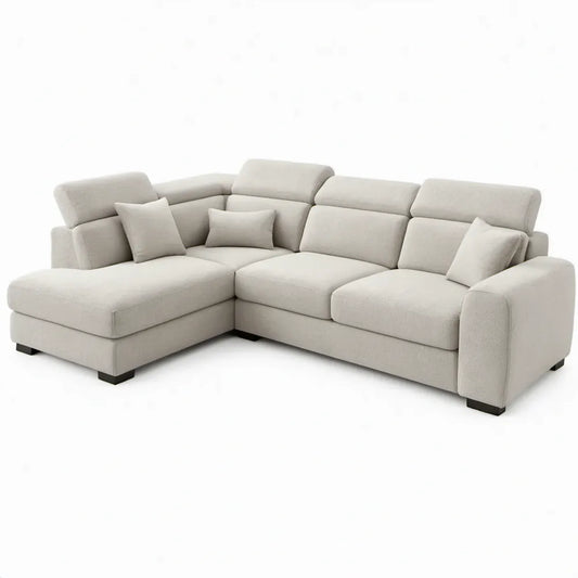 Crèmekleurige L-vormige hoekbank met chaise longue links, 280 x 170 x 88 cm