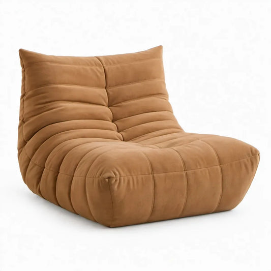 Loungestoel van cognackleurige microvezel polyester, 87 x 102 x 70 cm