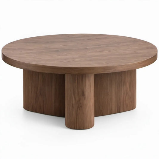 Ronde salontafel Ø 90 x H 40 cm in walnootbruin MDF met walnootfineer