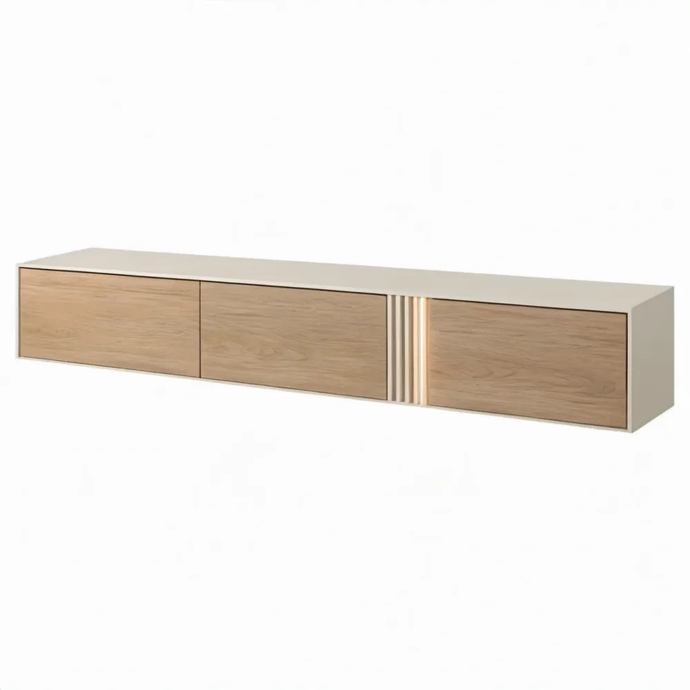 TV-meubel met 3 kleppen, 200 x 40 x 40 cm, wit en lichte eik, MDF