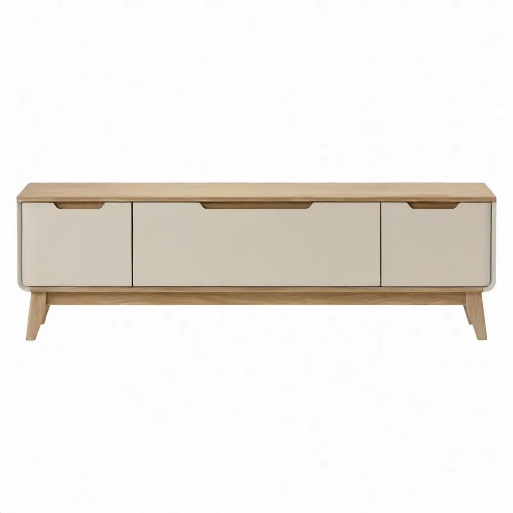 TV-meubel met 3 deuren, 160 x 40 x 55 cm, beige en naturel rubberhout/MDF