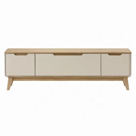 TV-meubel met 3 deuren, 160 x 40 x 55 cm, beige en naturel rubberhout/MDF