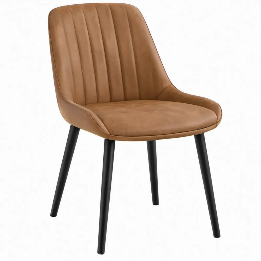 Cognac armstoel met zwarte stalen poten, 58 x 60 x 82 cm