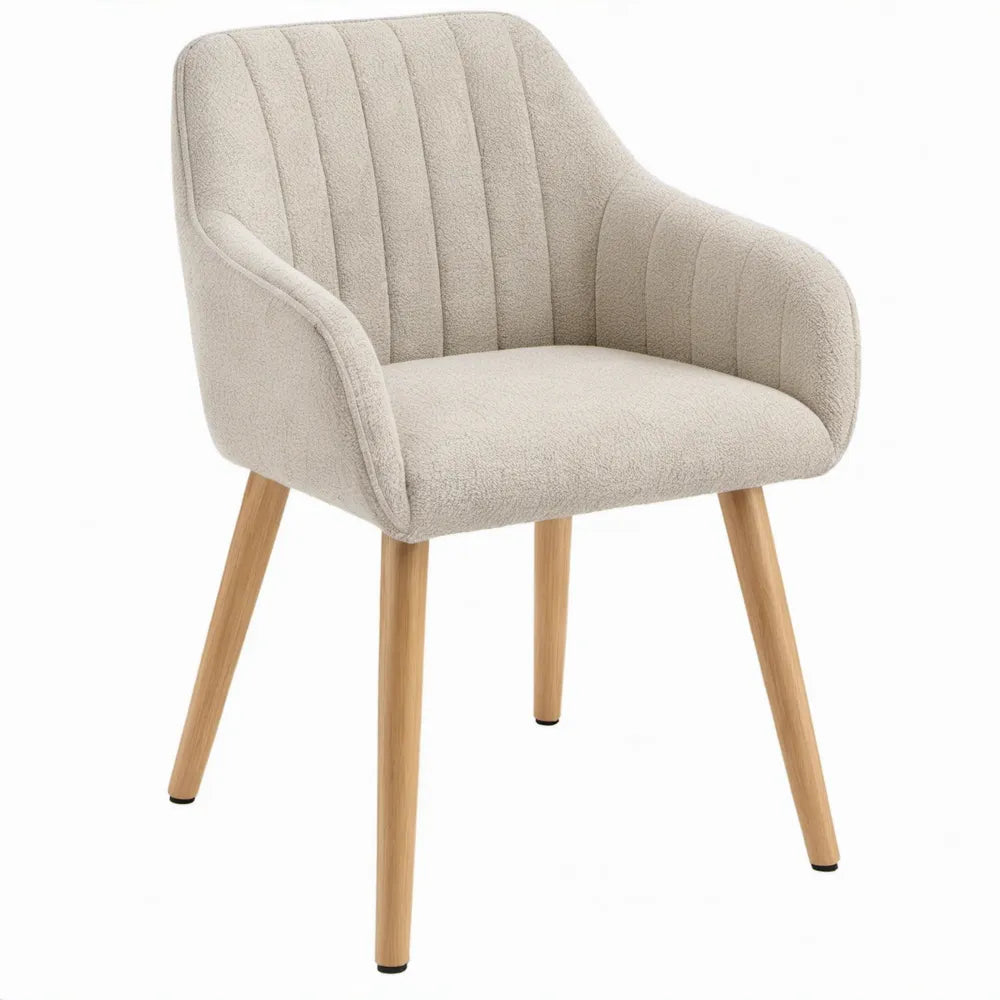 Crèmekleurige bouclé armstoel met rubberhouten poten, 58 x 61 x 82 cm