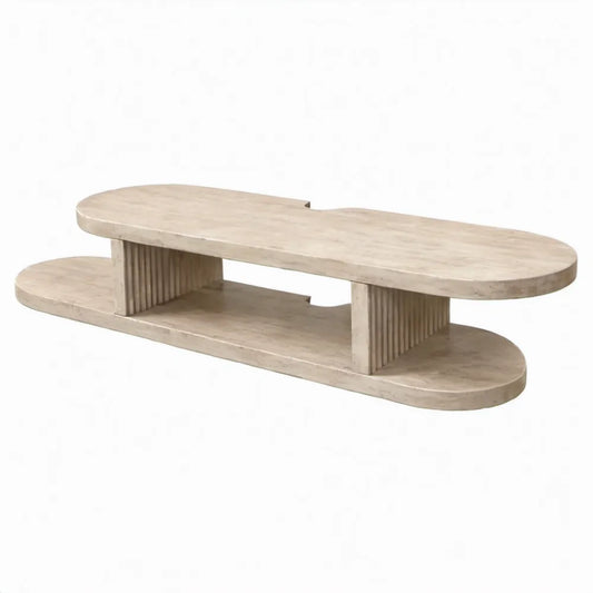 Beige travertijnen tv-meubel met open vak, 140 x 40 x 45 cm