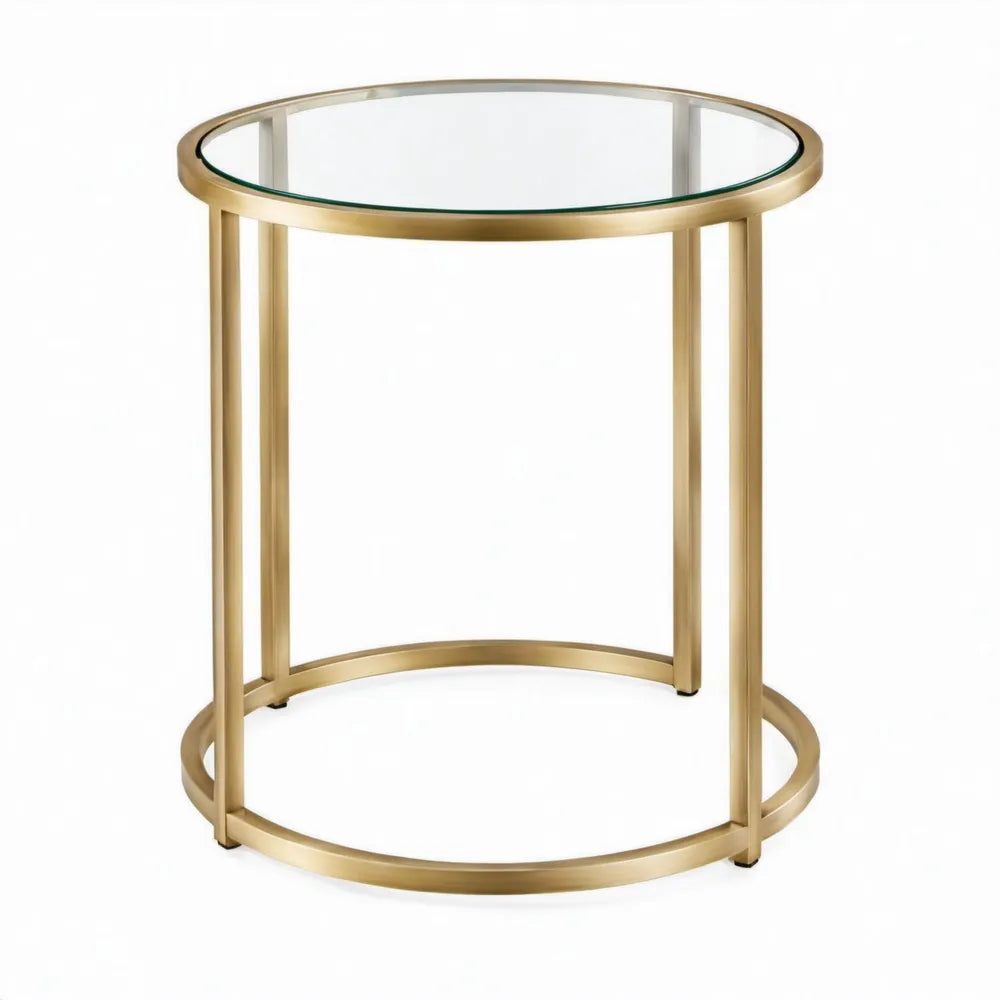 Ronde bijzettafel Ø 50 x 60 cm van goudkleurig staal met transparant glazen blad