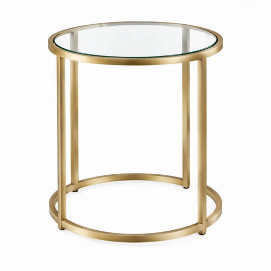 Ronde bijzettafel Ø 50 x 60 cm van goudkleurig staal met transparant glazen blad