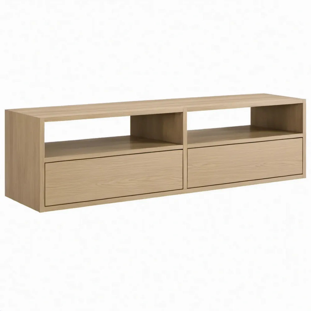 TV-meubel met 2 laden en 2 open vakken, 160 x 40 x 45 cm, licht eiken
