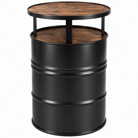 Ronde bartafel met opbergrek, Ø 60 x 105 cm, zwart/bruin, MDF en staal
