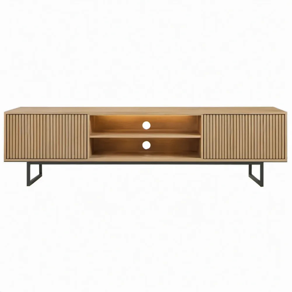 Tv-meubel 180 x 40 x 55 cm naturel eikenfineer met zwarte stalen poten