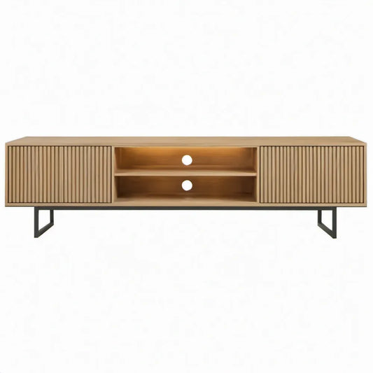 Tv-meubel 180 x 40 x 55 cm naturel eikenfineer met zwarte stalen poten