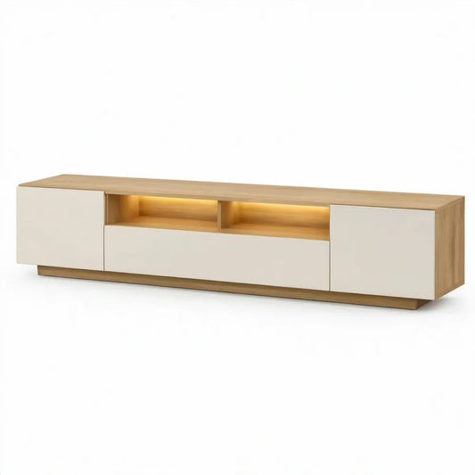TV-meubel met warme ledverlichting, 200 x 40 x 50 cm, eikenkleurig en wit, MDF met melamine afwerking