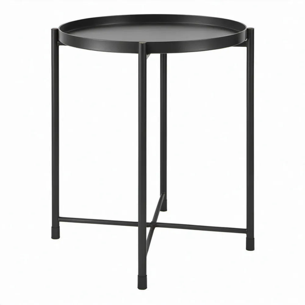 Ronde metalen bijzettafel met opstaande rand, Ø45 x 60 cm, zwart