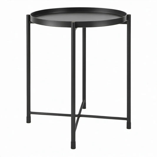 Ronde metalen bijzettafel met opstaande rand, Ø45 x 60 cm, zwart