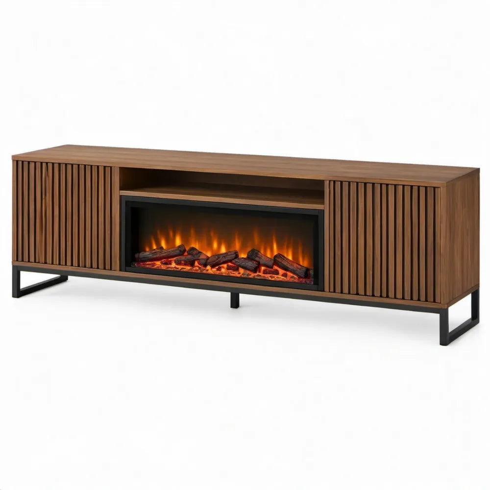 TV-meubel met elektrische sfeerhaard, 180 x 40 x 60 cm, walnootbruin/zwart