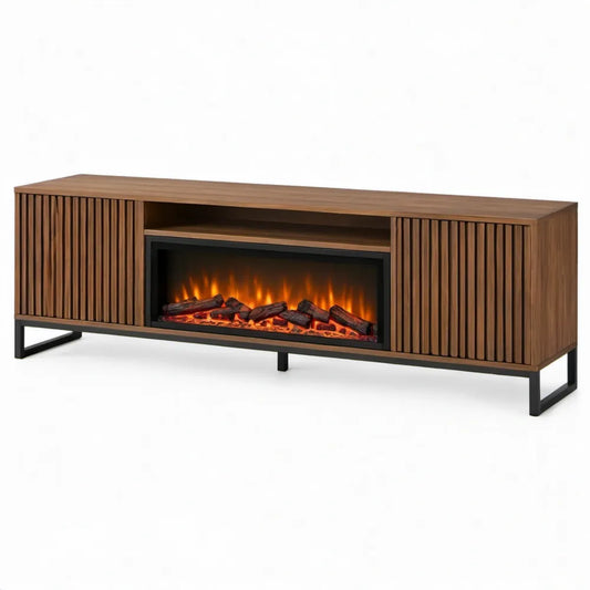 TV-meubel met elektrische sfeerhaard, 180 x 40 x 60 cm, walnootbruin/zwart