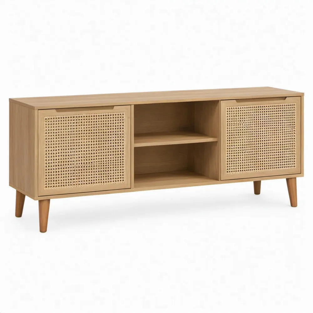 TV-meubel met 2 rotandeuren en open vakken, licht eiken/naturel, 120 x 40 x 55 cm